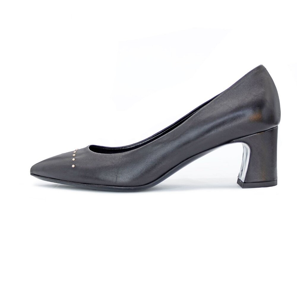 AGL Women's Black Leather Pointed Toe Sculpted Low Heel Pumps: Size EU38/US8
